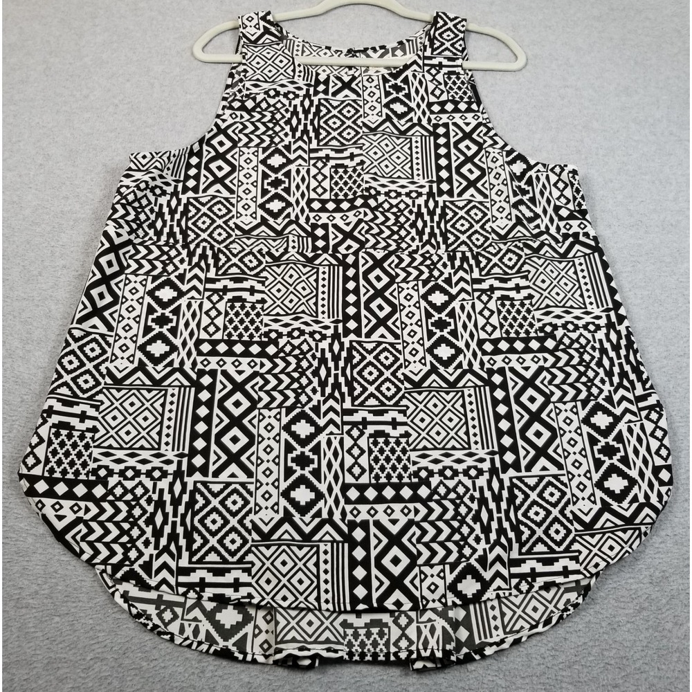 Faded Glory Tank Top Women XXL 2XL Black White Tribal Geometric Sleeveless Bold